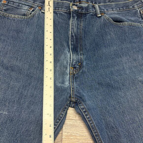 Levis 505 Red Tab Blue Mens 42x31 Regular Fit Straight Leg Mid Wash Denim Jeans - Picture 3 of 14